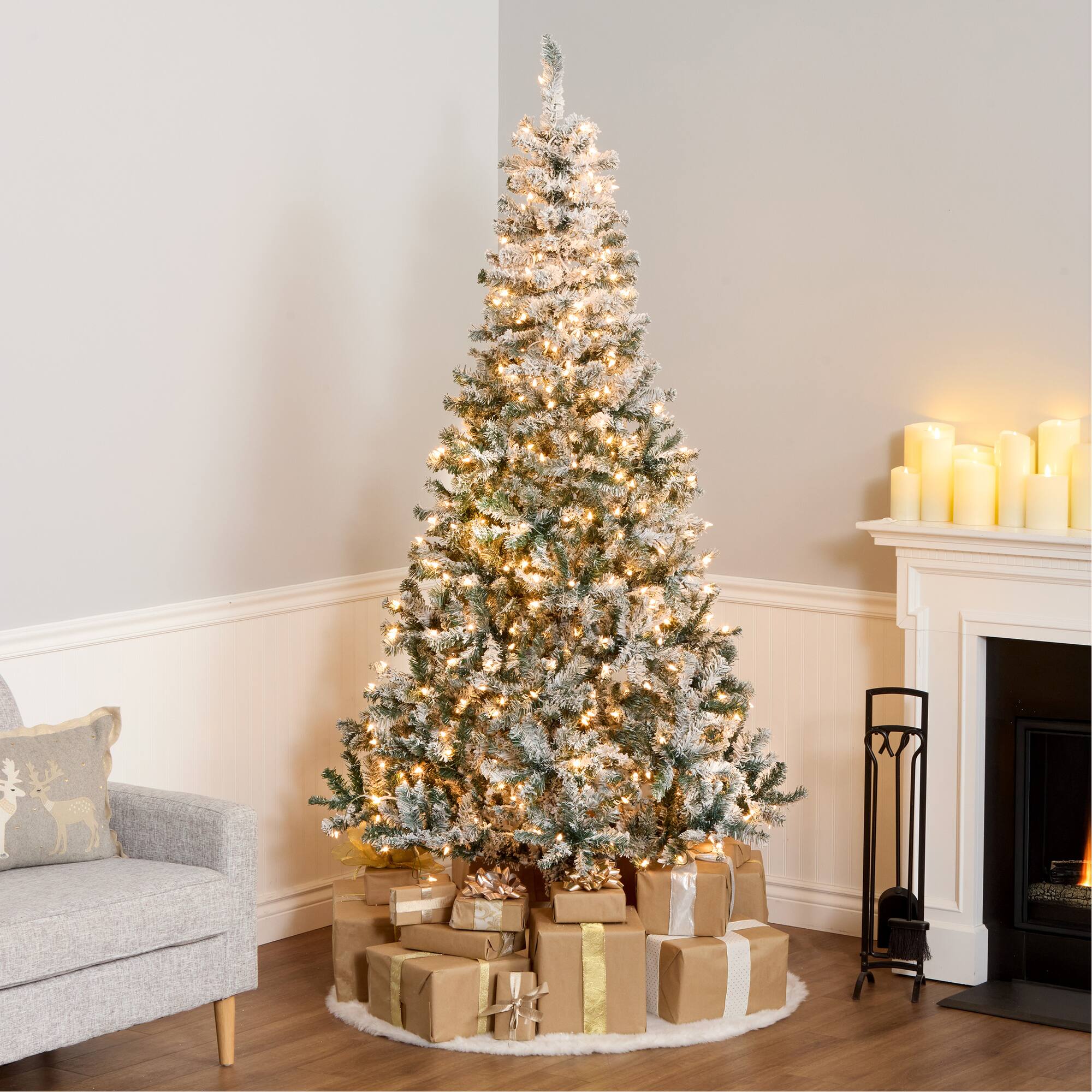 7.5ft Pre-Lit Acacia Flocked Artificial Christmas Tree, Clear Lights